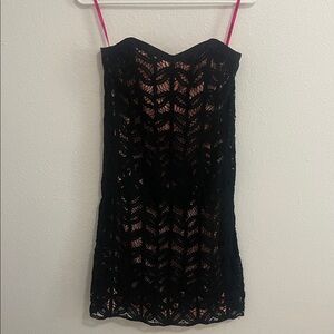 Betsey Johnson Black Lace Strapless Mini Dress
